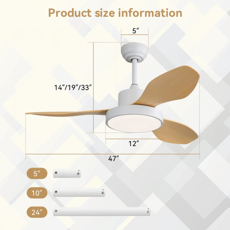 47 Inch Ceiling Fan With 22W LED Light And Remote Control 6 Speeds Reversible DC Motor White For Living Room