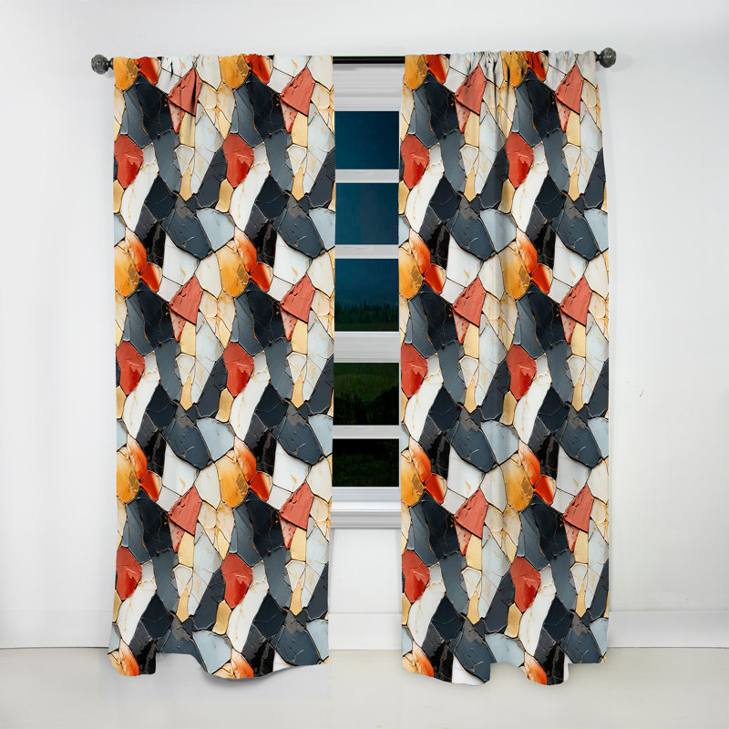 Multicolore marbre mosaïque harmonie motif I - Rideau obscurcissant abstrait en marbre - 1 panneaux, L 52 po x L 90 po