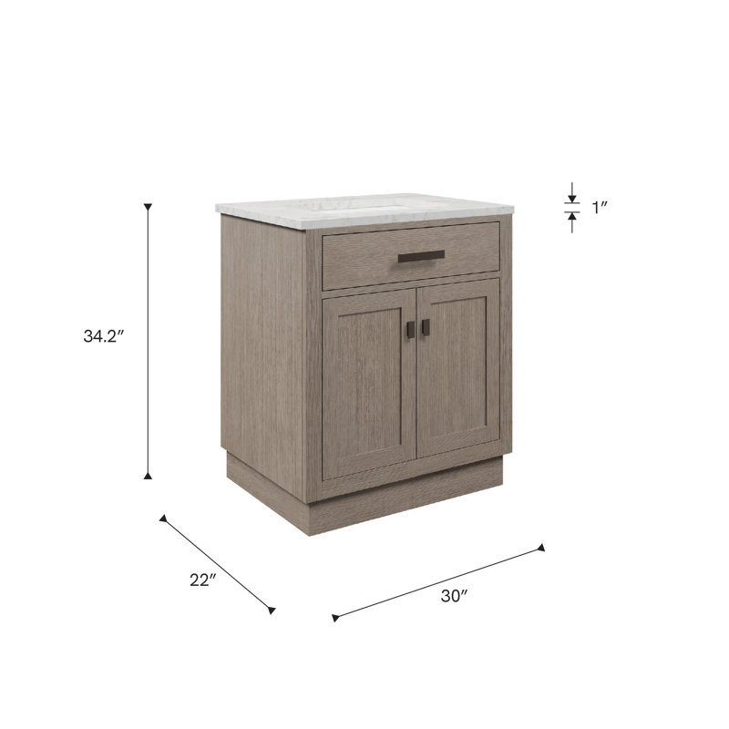 Chestnut 30" Single Bathroom Vanity With Counter Top, Cabinet, Basin(S) Only, Gray Oak, 30"W x 21.6"D x 34.2"H