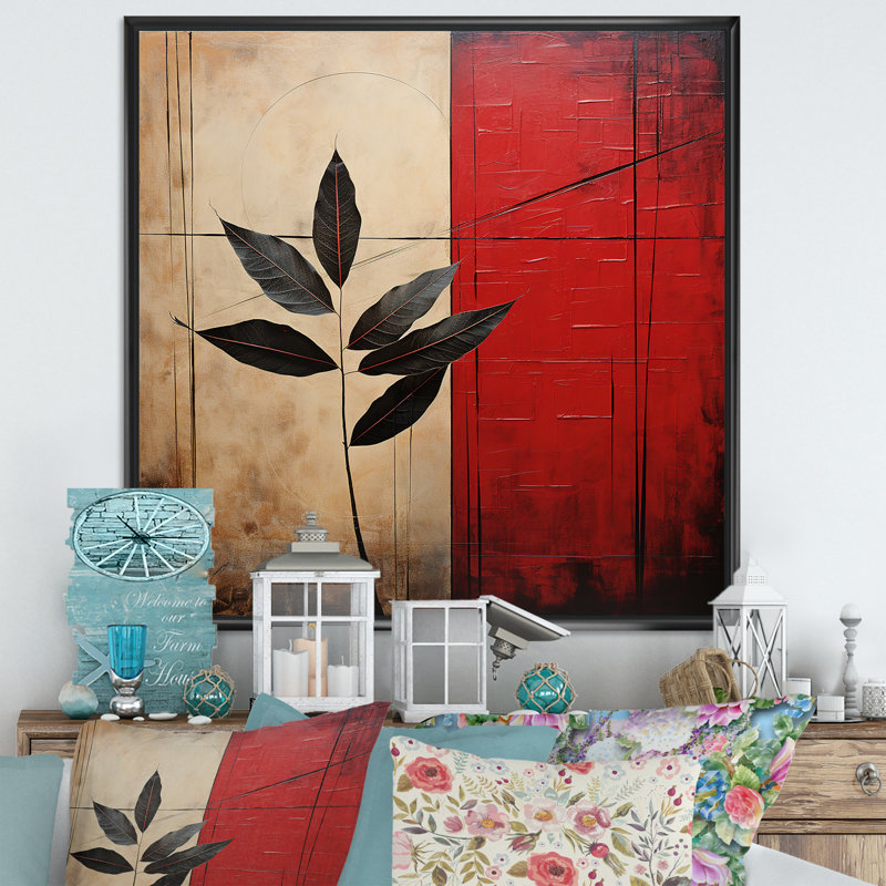 «Red Leaves Red Ruby Reduction», reproduction sur toile, H 30 po x l 30 po x P 1 po, Cadre flottant noir