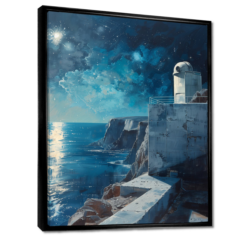 Bleu et blanc, bord de mer, étoile, sanctuaire, observatoire, Toile avec cadre flottant noir, H 16 po x l 32 po x P 1 po