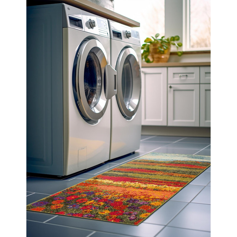 Tapis vert / rouge / jaune Glenarden, Tapis de couloir 2 pi 2 po x 6 pi 9 po