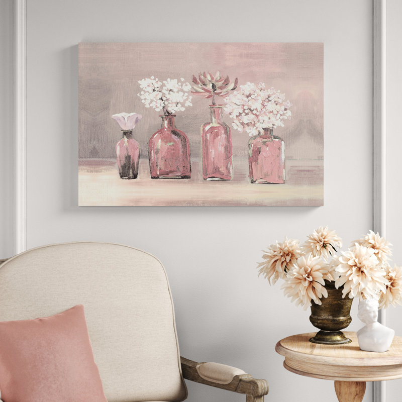 Blush Floral Jars - reproduction sur toile, H 24 po x l 36 po, Impression sans cadre, Sans cadre