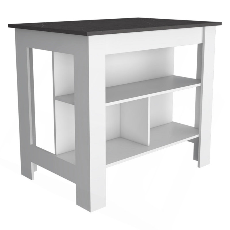 Kitchen Island, Kitchen Table 35" H, Four Legs, Three Open Storage  Shelves
