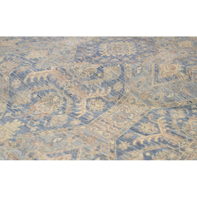 High-Quality Hand-Knotted Light Blue/Beige Area Rug
