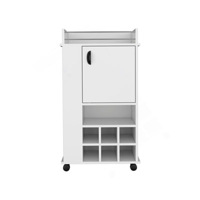 Fargo Bar Cart With Cabinet, 6 Built-In Wine Rack And Casters
