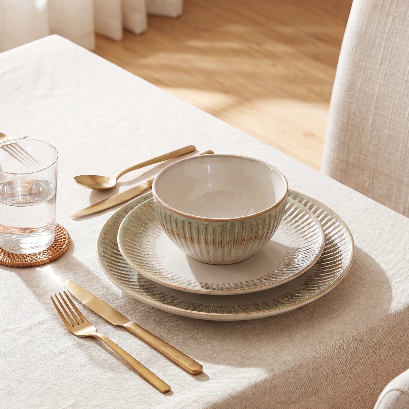 Hensley Stoneware Dinnerware Set - Service for 4, Green
