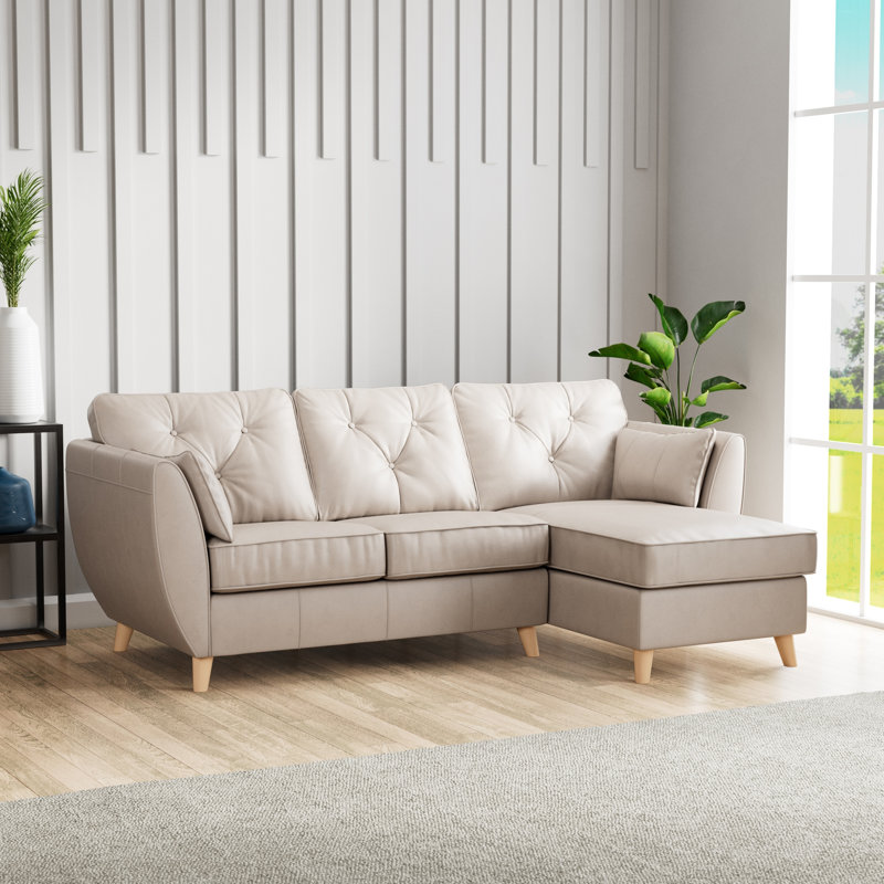 Hoxton 3 Seater Leather Maxi Sofa Chaise, Right Hand Facing, Cloud Grey, Light Wood