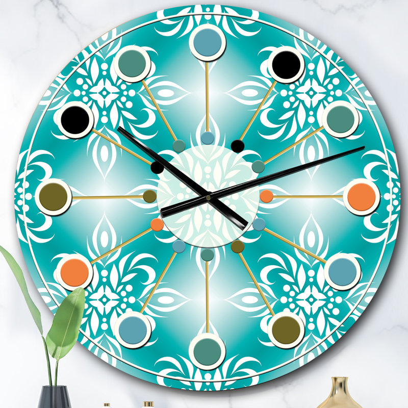 Motif rétro turquoise - horloge murale Mid-Century moderne, Surdimensionné