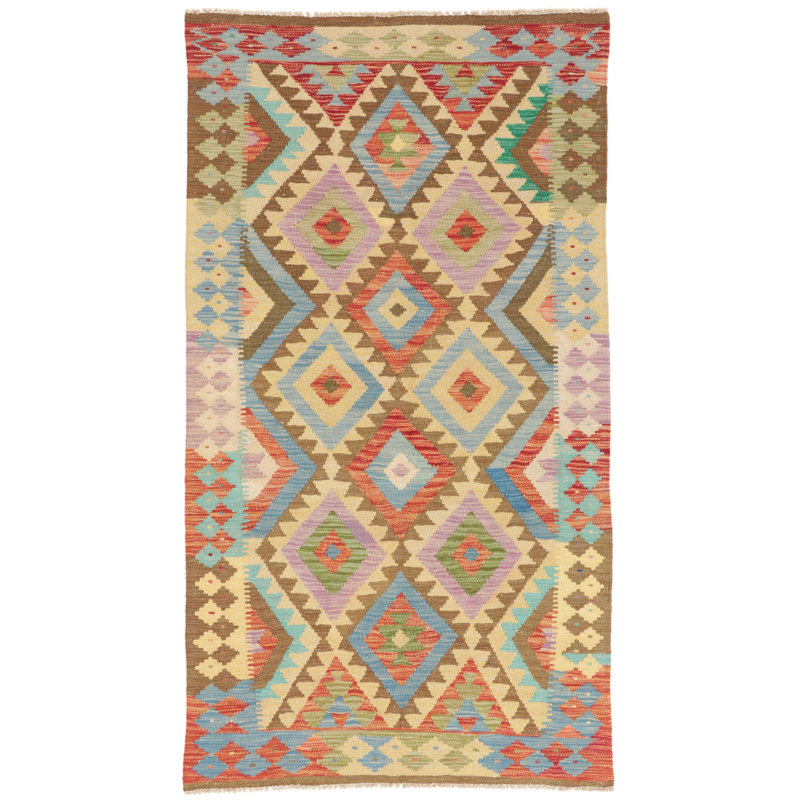 Rectangle 107 cm x 195 cm Geometric Hand Woven Kilim