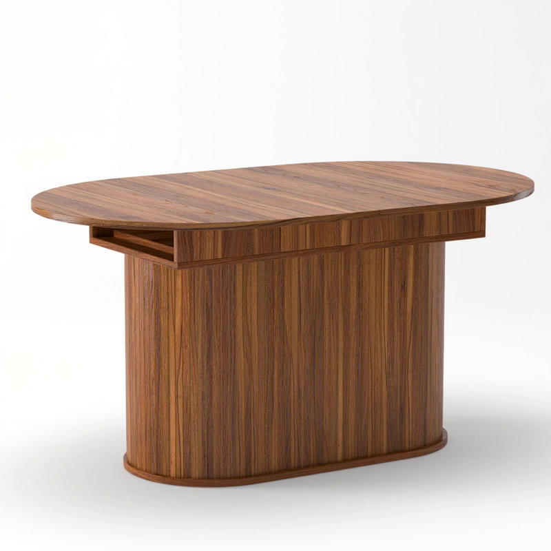 55.11"-70.86" Extendable Dining Table, With Striped Legs For Living Room & Kitchen, Walnut