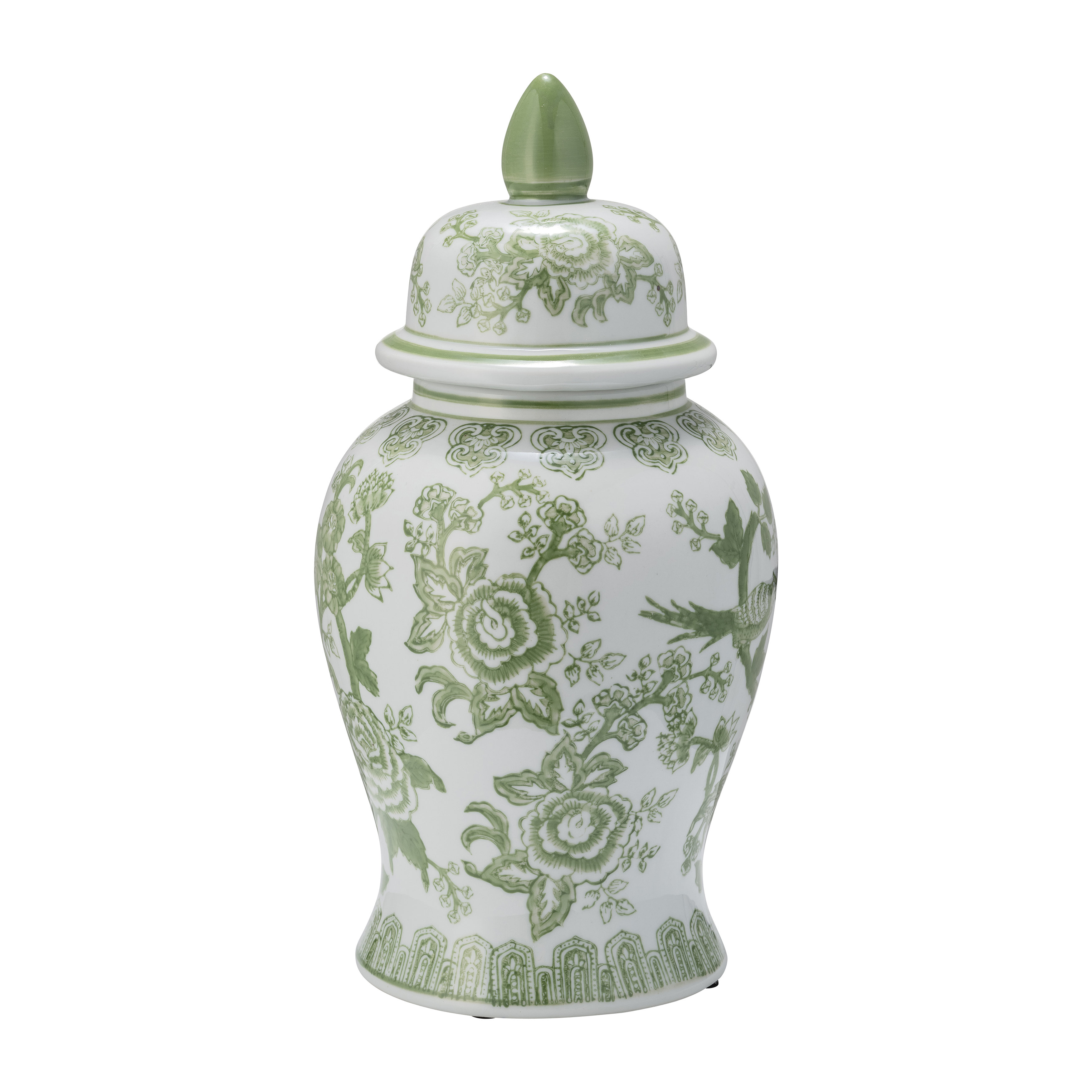 Birch Lane™ Ebba Temple Jar with Lid - Ceramic Green and White Floral Chinoiserie Decorative Stoneware for Home, Office, Gift Idea & Reviews | Birch Lane