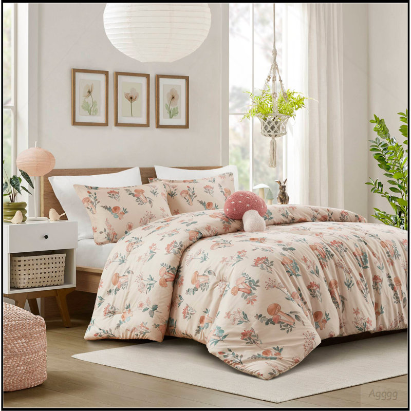 Ensemble d'édredon de jardin 4 pièces pour lit double / grand champignon, Rosé multicolore