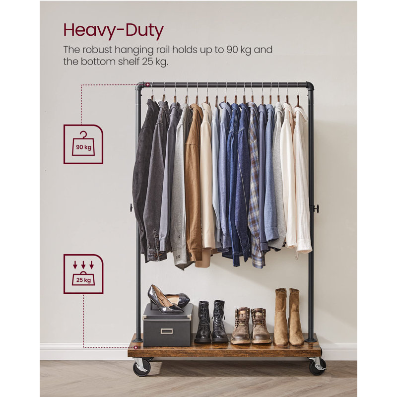Durand 104.5cm Rolling Industrial Pipe Clothing Rack, Dark Brown