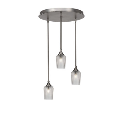 Luminaire suspendu grappe suspendu 3 lumières avec verre texturé transparent 5 po Empire