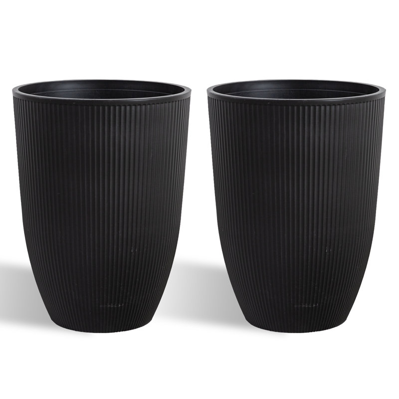 PE Tapered Round Pot Planters Set, Black
