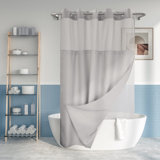 No Hook Slub Textured Shower Curtain With Snap-In Liner Set, With See Through Top Window, Fabric Curtain & Waterproof Liner,