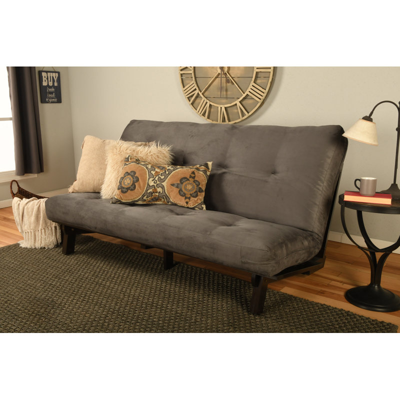 Futon double avec matelas Carson de 75 po de large Higden, Polyester suède gris
