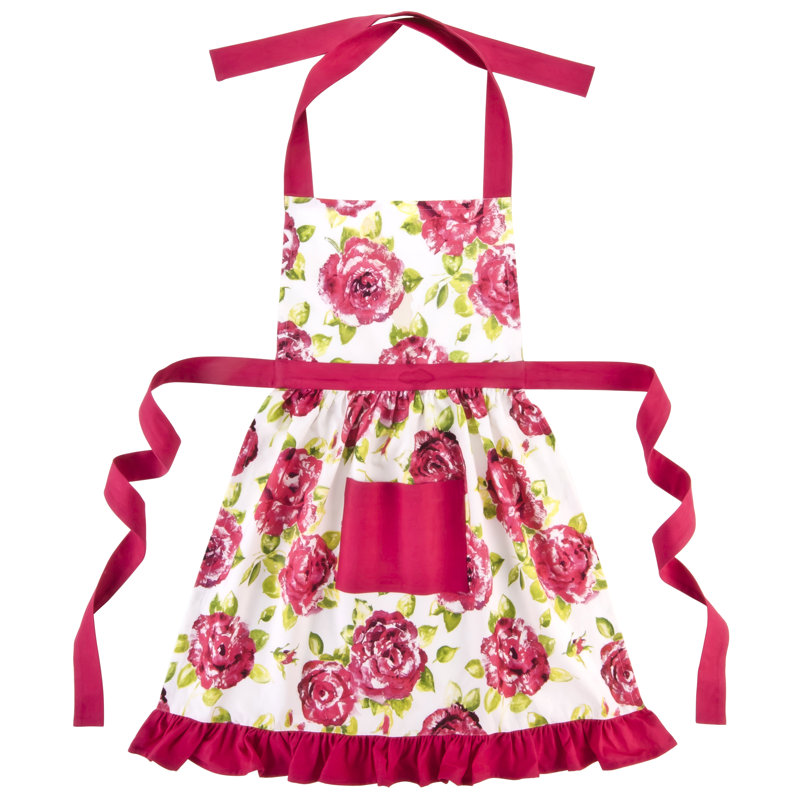 Floral Cotton Bib Apron, White