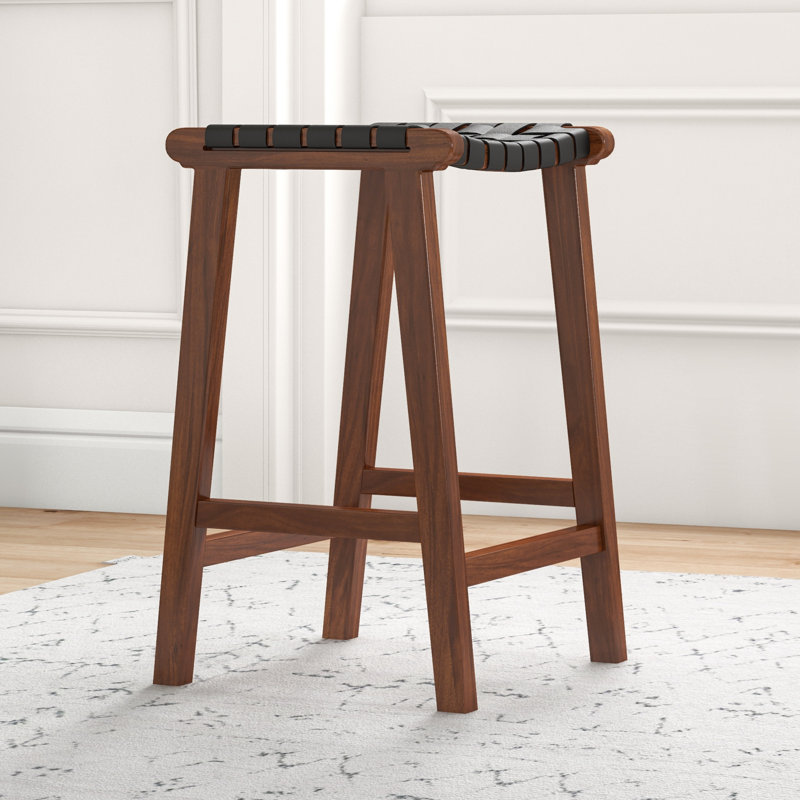 Winnetka Genuine Leather Counter and Bar Stool, Counter Stool (24.5” Seat Height), Black