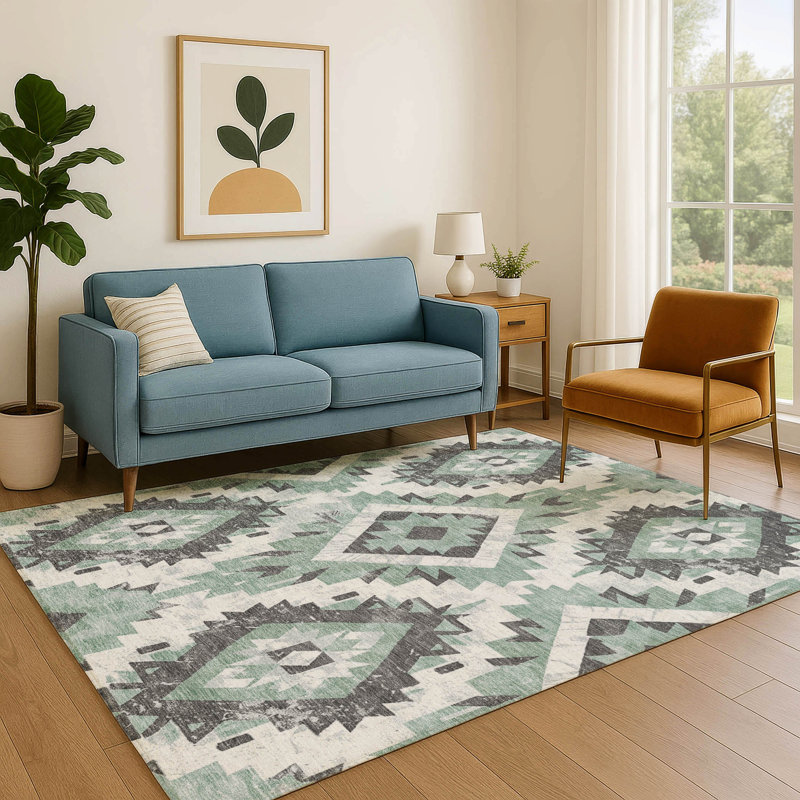 Premium Machine Washable Crestover AMF1878 Aztec Rug, Rectangle 10' x 14'