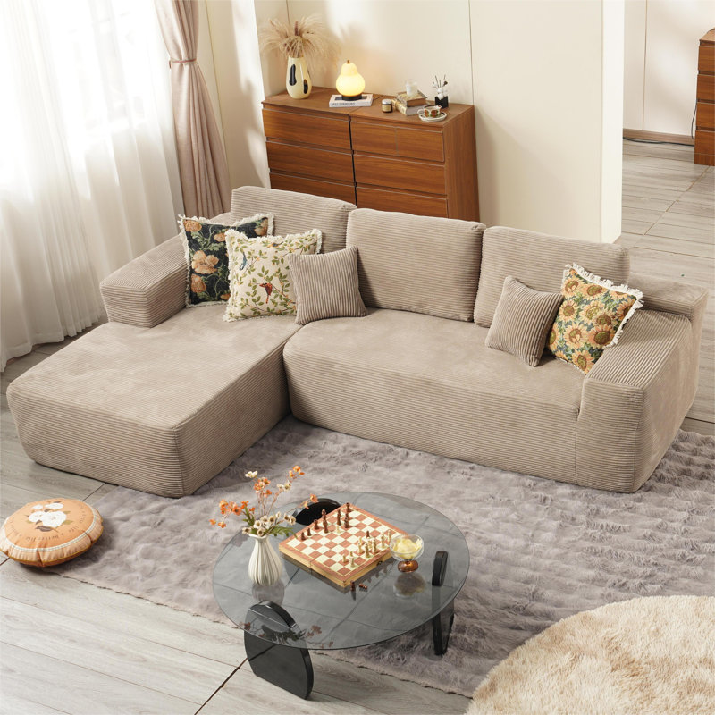 Canapé modulaire Boneless 104 po Cloud, Orienté à gauche (vu de face), Polyester crème / velours côtelé