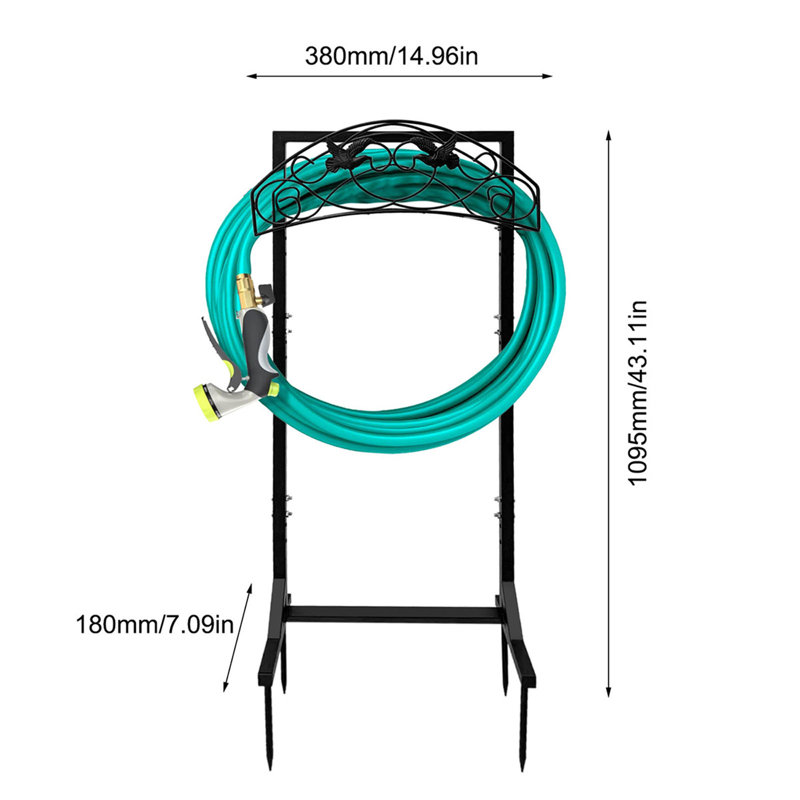 Support de boyau d'arrosage autoportant de 150 pi avec support robuste et résistant à la rouille Installation simple sans perçage nécessaire avec 4 pointes