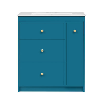 Ensemble de meuble-lavabo avec lavabo en céramique, ensemble de meuble-lavabo simple autoportant avec quatre tiroirs, meuble de rangement moderne pour la salle de bain, idéal pour la maison