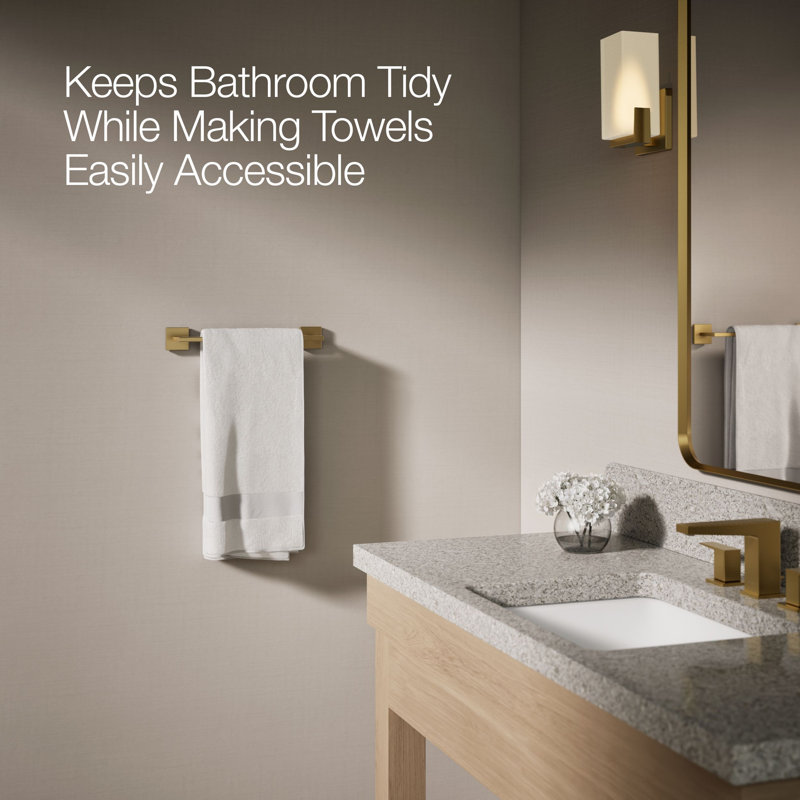 Square Towel Bar, 12"W, Vibrant Brushed Moderne Brass