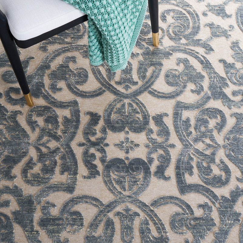 Grey and Multicolor Viscose Chenille Rectangular Area Rug
