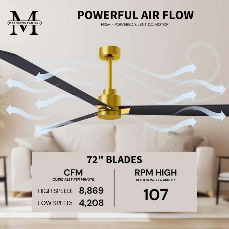 Alessandra Outdoor Downrod Ceiling Fan, Brushed Brass, Matte Black