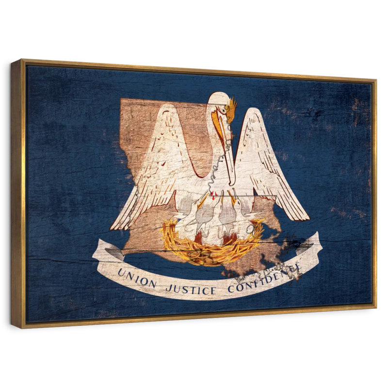 Pélican de Louisiane, 46 po x 31 po, Cadre flottant doré