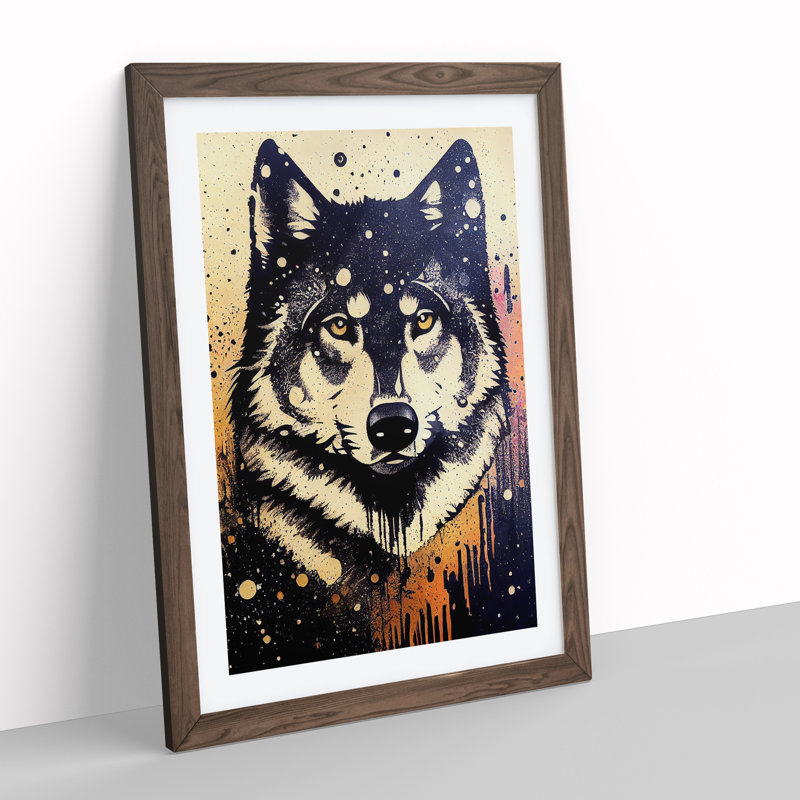 XV1022-5258X Wolf Graffiti No.4 - Single Picture Frame Painting, 46cm H x 34cm W x 2cm D, Walnut