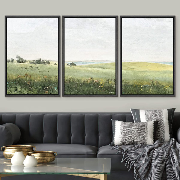 Woven Tapestry Landscape, Large Handwoven Wall Hanging, Textile Fiber Art  of Sunset Over Green Rolling Hills 