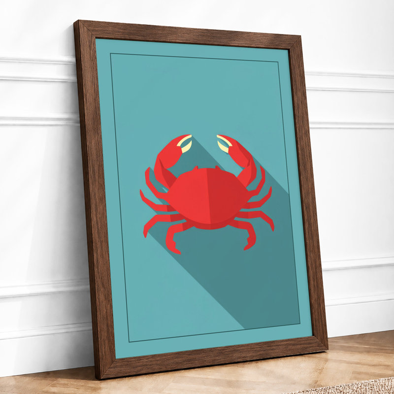 Crab in Teal Modern - Framed Print, A2 - 59.4 x 42.0 cm, Walnut