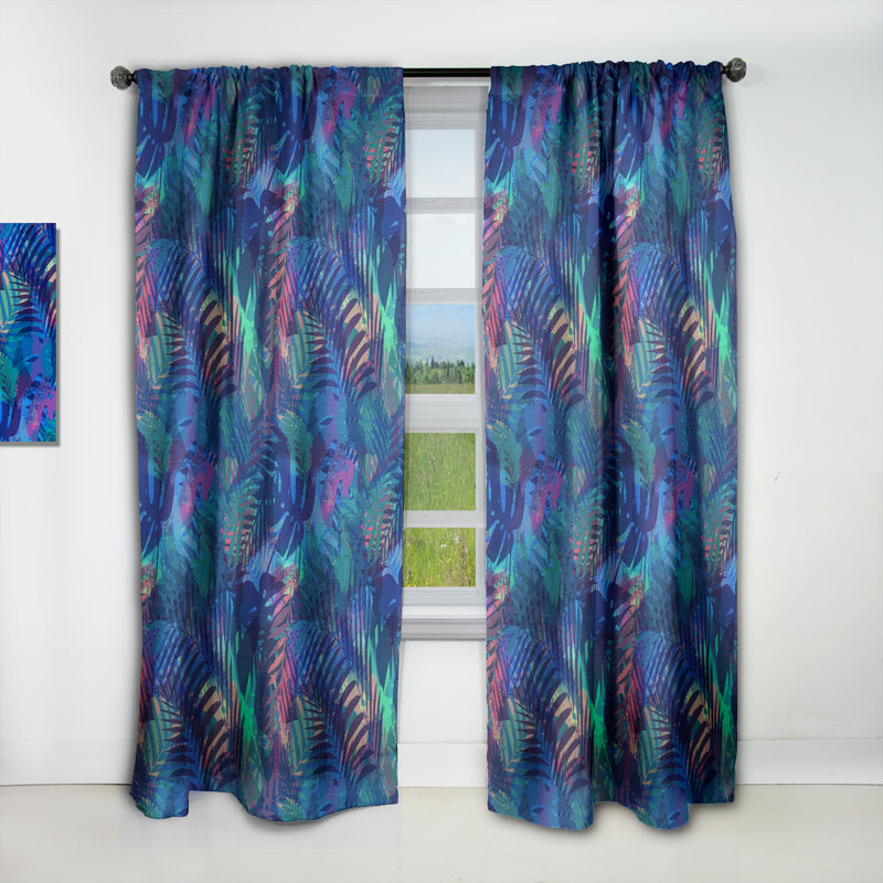 Rideau simple occultant avec motif tropical et feuilles de palmier - Nature, L 52 po x L 95 po