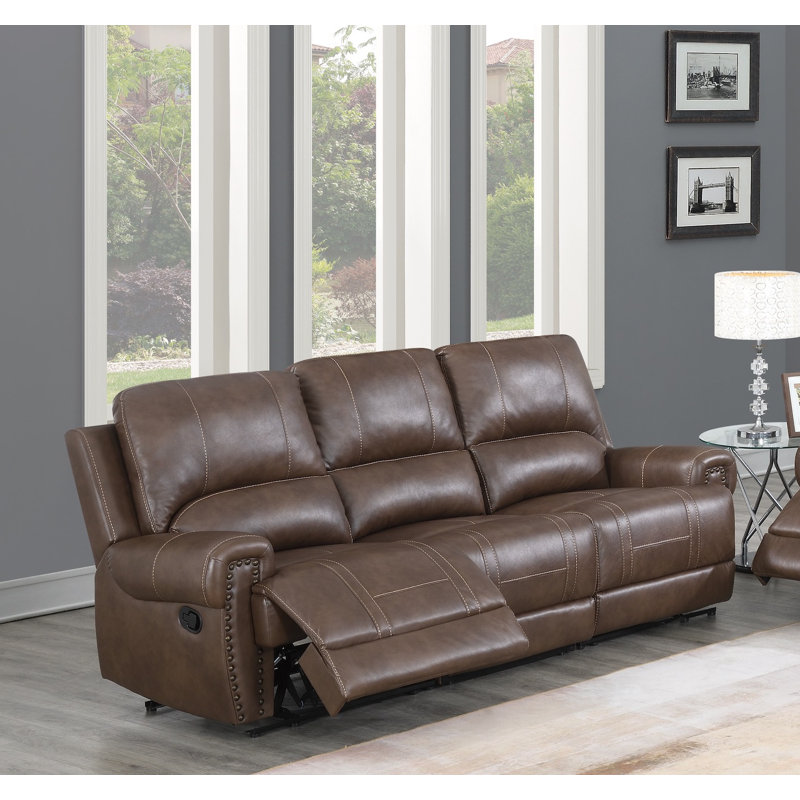 Adenn 91'' Faux Leather Reclining Sofa, Brown Faux Leather, Power