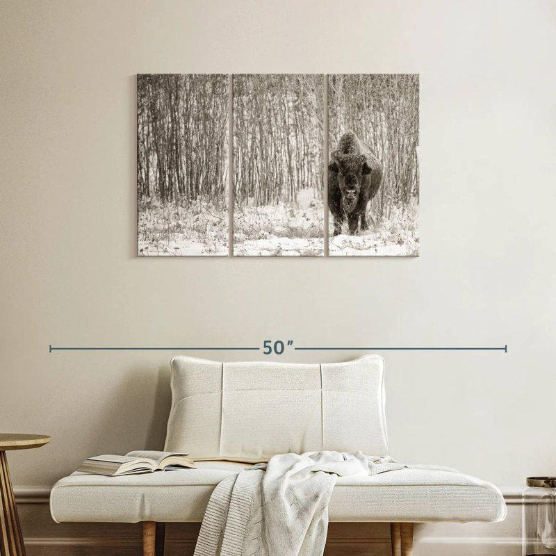 Brampt Bison In Winter Forest, 24" H x 38" W