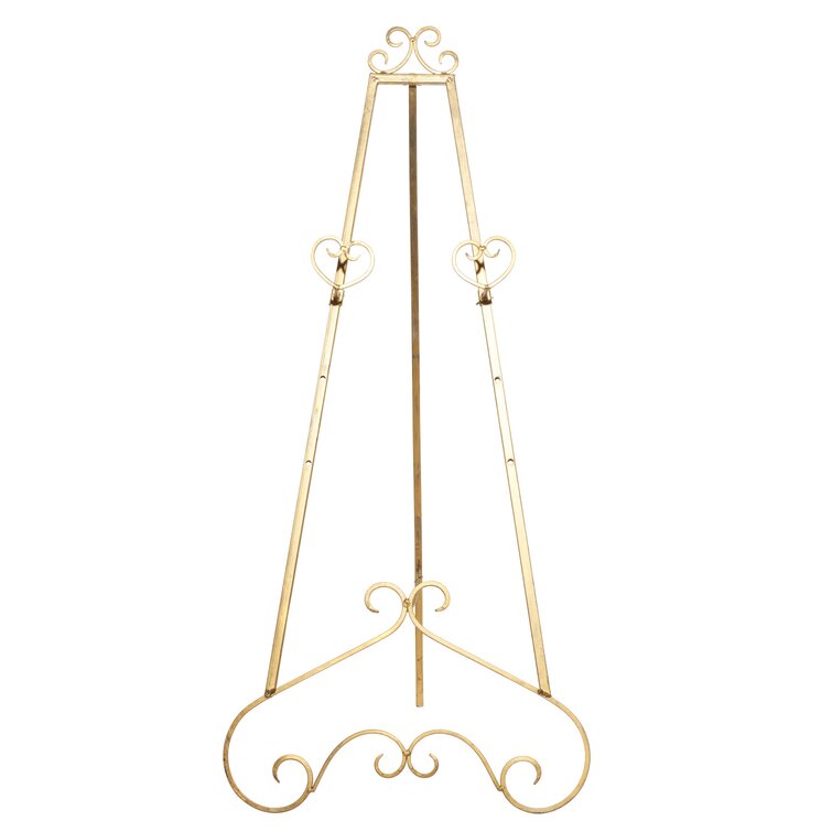 Opalo Metal Large Free Standing Adjustable Display Stand Scroll Easel with Chain Support Fleur de Lis Living Color: Antique Gold