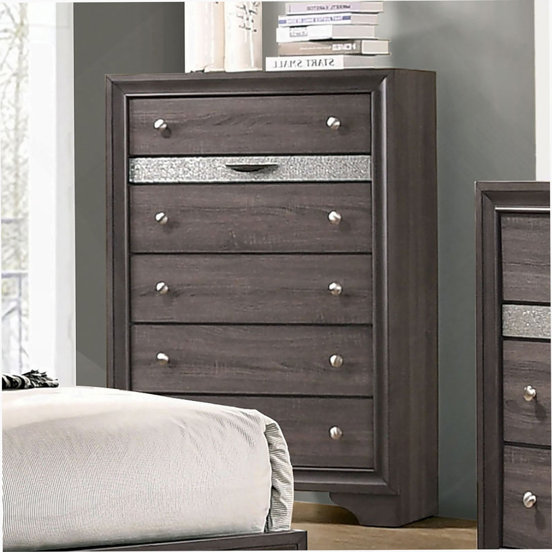 Finition grise 1 pièce style contemporain commode à bijoux cachée tiroirs à queue d'aronde anglaise boutons argentés meubles de chambre à coucher