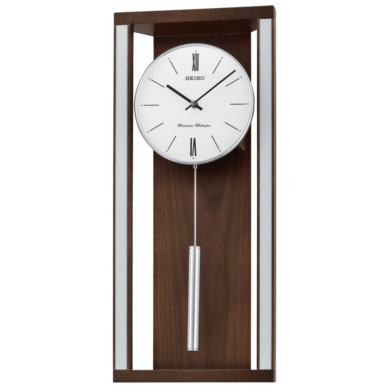 QXH068BLH Classic Modern Pendulum Wall Clock, Brown