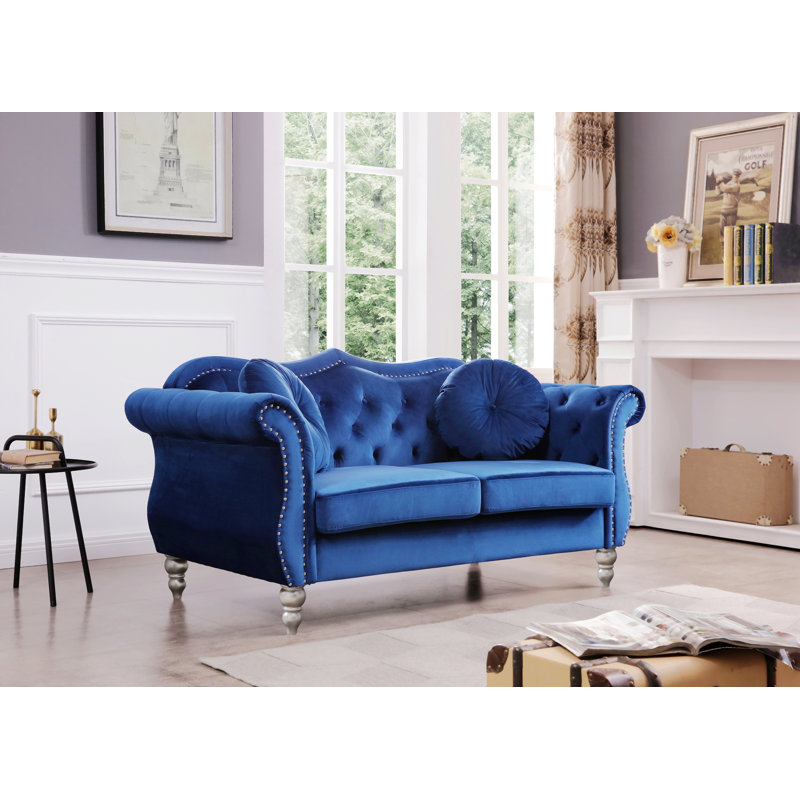Causeuse rembourrée Jartavious, Velours bleu marine