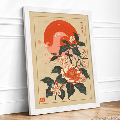 Spider Among Blooms Japandi - Framed Print