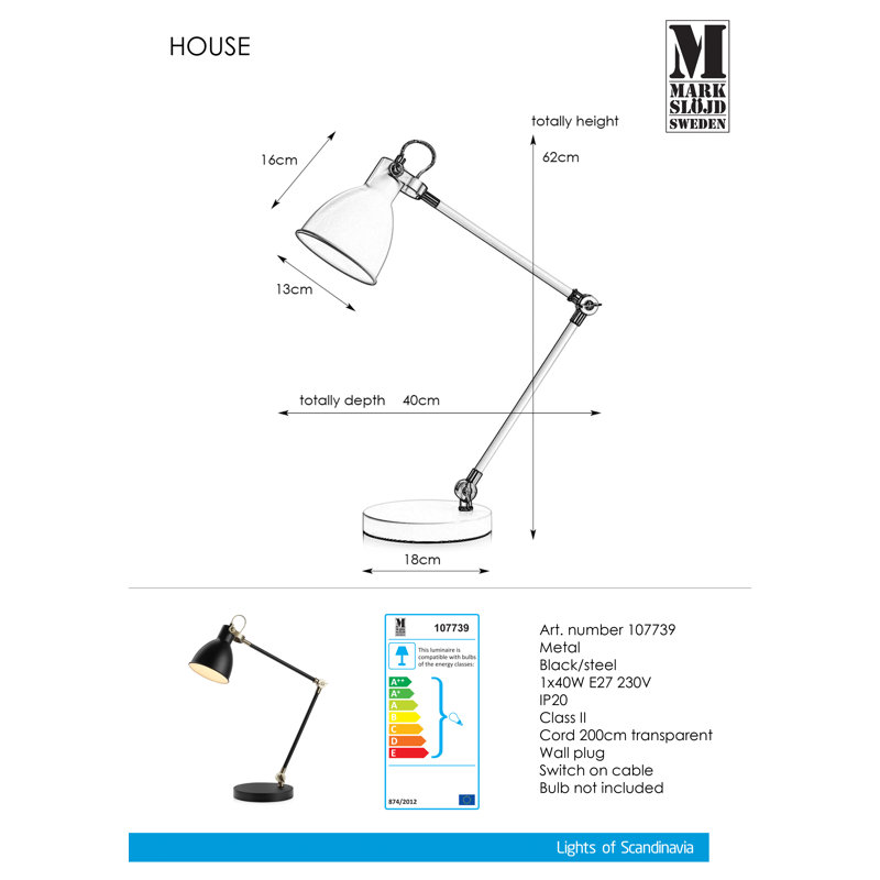Pares Metal Desk Lamp, Black/Steel