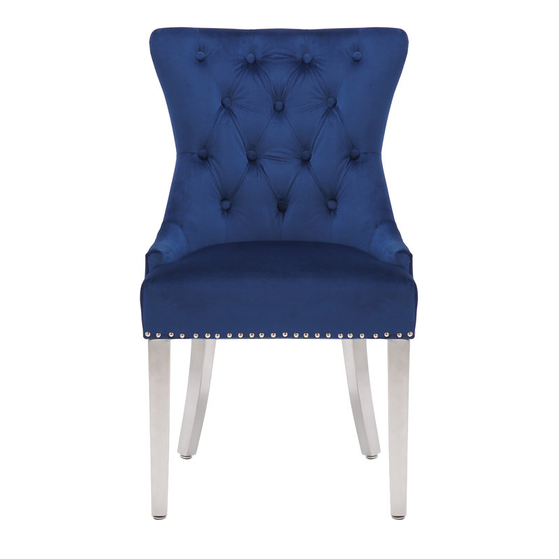 Chaise parsons rembourrée en velours capitonné Deka, Bleu