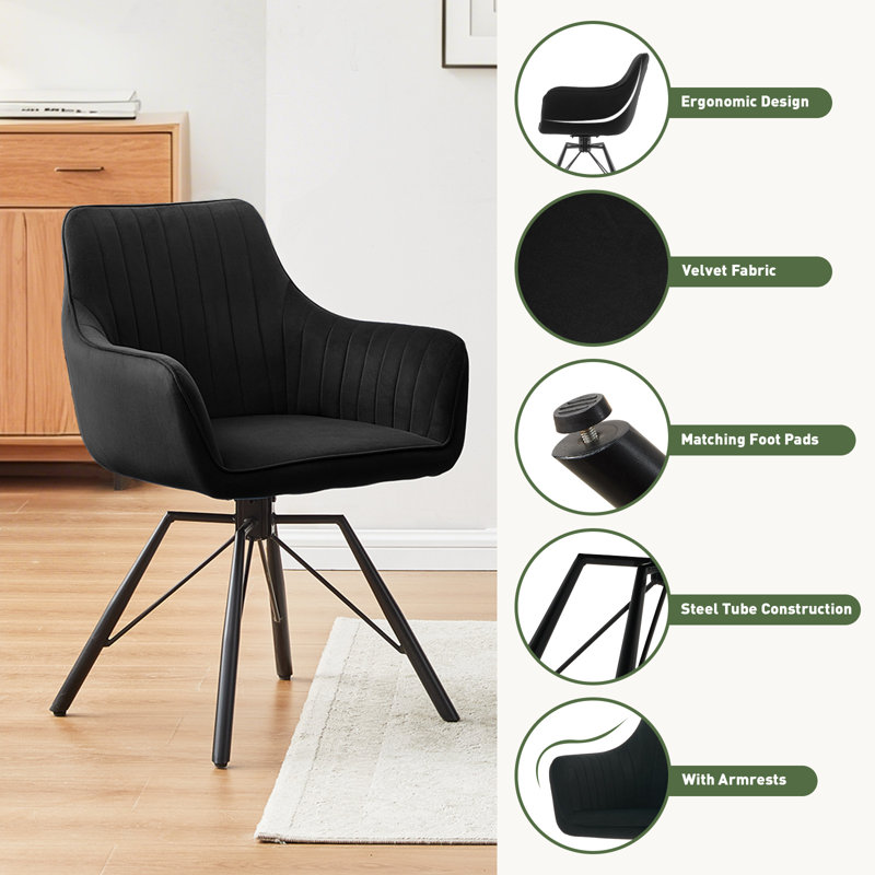49cm H Velvet Upholstered Metal Armchair, Black