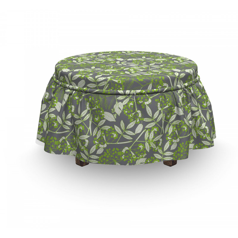 Ottoman Slipcover, Botany Creeper Leaf Berry Apple Green/Taupe
