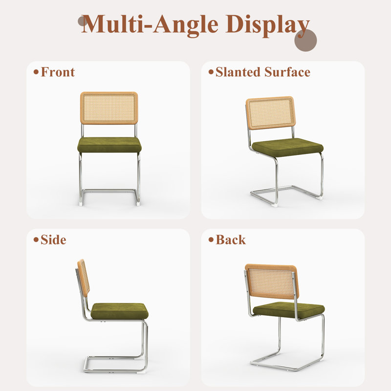 31.5" Round Dining Set, All-Metal Tulip Base,  2 Ergonomic Cantilever Rattan Chairs, Black, Green