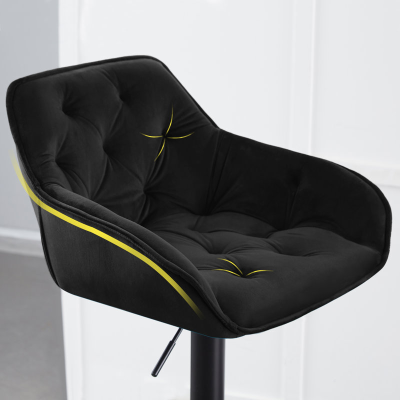 Kafka Velvet Upholstered Adjustable Swivel Bar Stools, Black