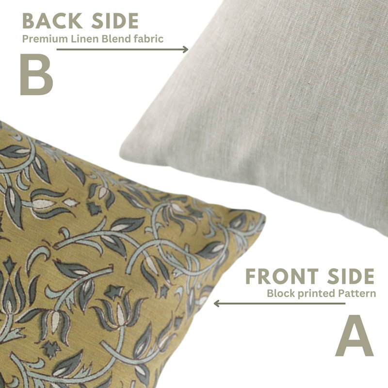 Fabdivine Block Print Pillow Cover Luxurious Home Decor Accent- Kamal Dutta, 20"H x 12"W, Rectangular